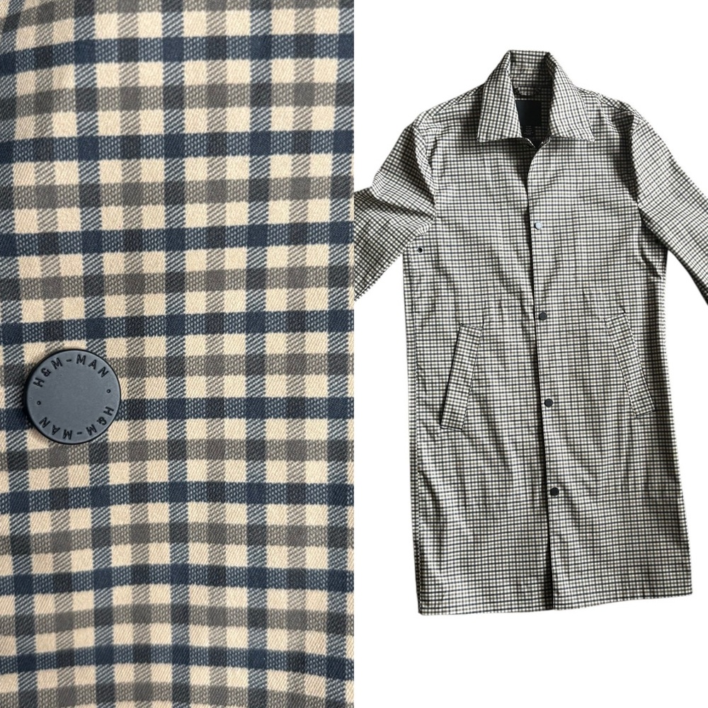 Well-made stylish checkered raincoat by H&M MAN navy and tan size small